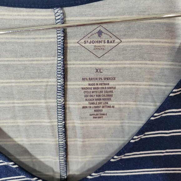 St. Johns Bay Womens Extra Large XL Navy Blue White Striped Dress STR97E - Picture 9 of 10